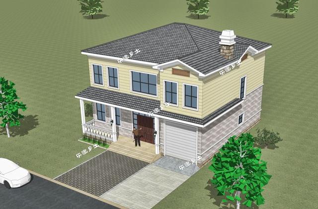 二層鄉(xiāng)村自建房設(shè)計(jì)圖，戶型方正，造型簡(jiǎn)潔大方，居住舒適，適合在農(nóng)村建造