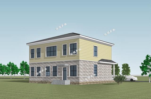 二層鄉(xiāng)村自建房設(shè)計(jì)圖，戶型方正，造型簡(jiǎn)潔大方，居住舒適，適合在農(nóng)村建造