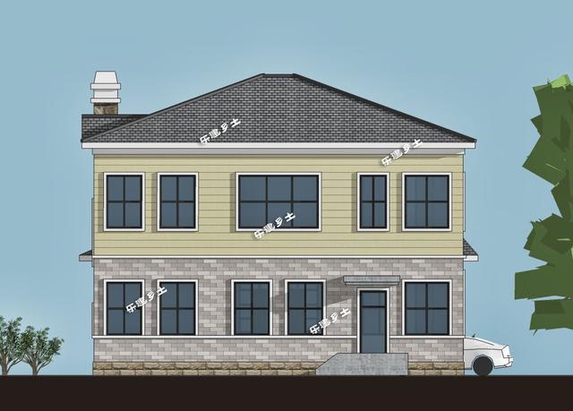 二層鄉(xiāng)村自建房設(shè)計(jì)圖，戶型方正，造型簡(jiǎn)潔大方，居住舒適，適合在農(nóng)村建造