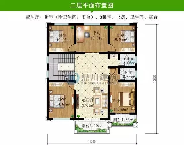 三層農(nóng)村別墅設(shè)計圖，7臥+健身房+雙露臺，最大程度上滿足了生活需要