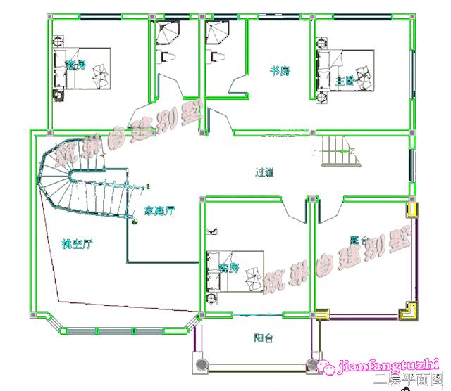 三層復(fù)式別墅設(shè)計(jì)圖，150平2廳7臥磚混結(jié)構(gòu)，帶半旋轉(zhuǎn)樓梯+車庫(kù)+露臺(tái)