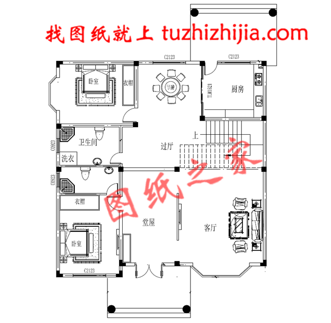 農(nóng)村二層半小別墅設(shè)計(jì)圖紙，客廳中空，圖紙為一戶的戶型
