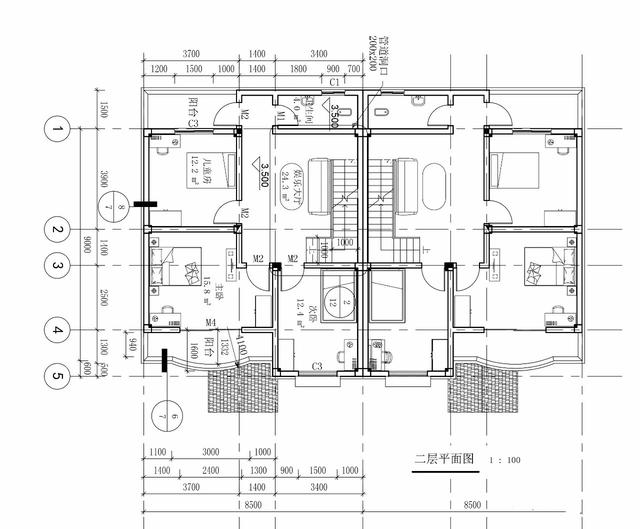 兩層半雙拼別墅設(shè)計(jì)圖，17x11.6米，適合家中兄弟二人建造