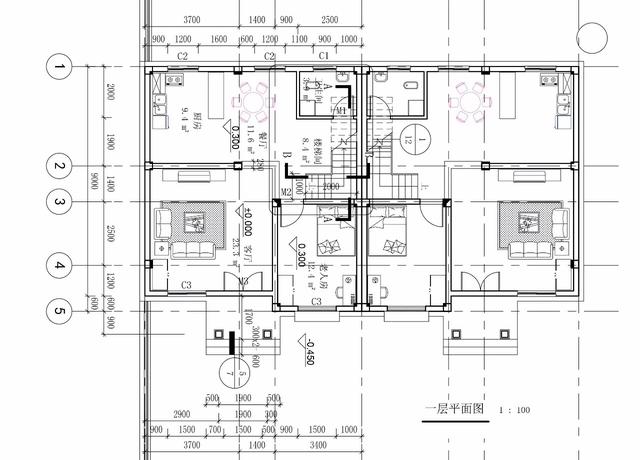 兩層半雙拼別墅設(shè)計(jì)圖，17x11.6米，適合家中兄弟二人建造