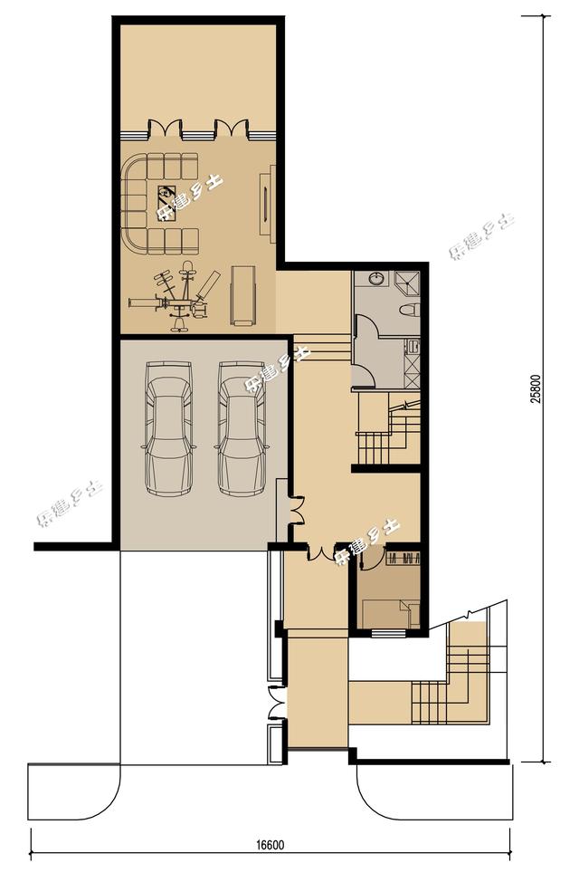 豪華法式雙拼別墅設(shè)計(jì)圖，帶車庫(kù)，適合家境殷實(shí)或者家庭成員較多的家庭參考建造
