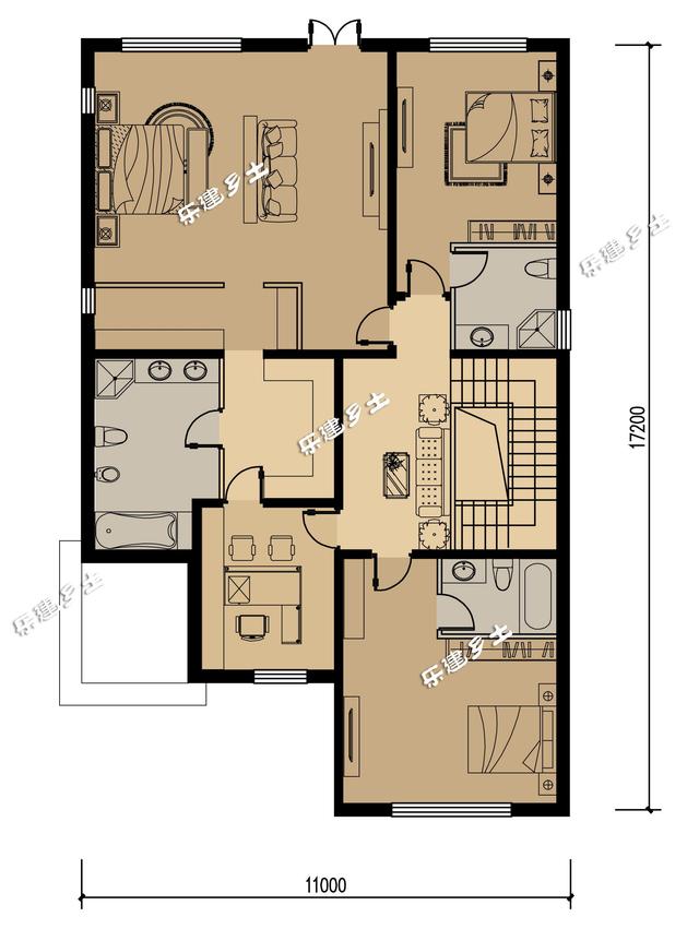 豪華法式雙拼別墅設(shè)計(jì)圖，帶車庫(kù)，適合家境殷實(shí)或者家庭成員較多的家庭參考建造