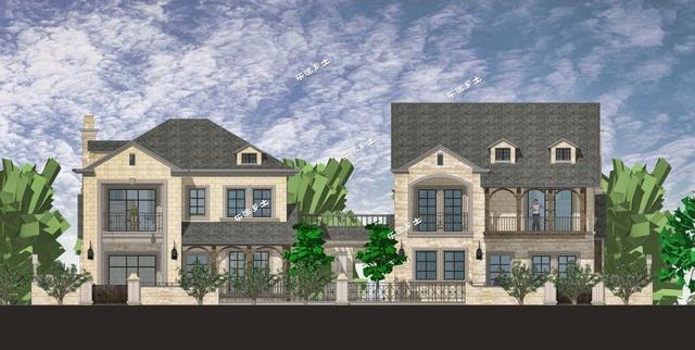 豪華法式雙拼別墅設(shè)計(jì)圖，帶車庫(kù)，適合家境殷實(shí)或者家庭成員較多的家庭參考建造