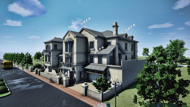 豪華法式雙拼別墅設(shè)計(jì)圖，帶車庫(kù)，適合家境殷實(shí)或者家庭成員較多的家庭參考建造