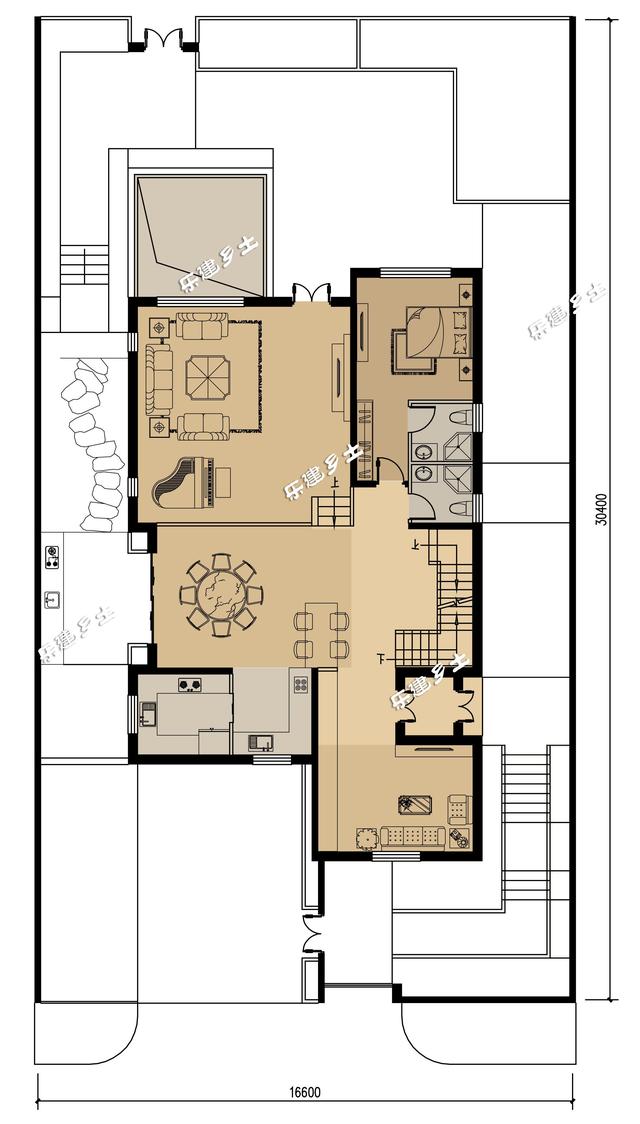 豪華法式雙拼別墅設(shè)計(jì)圖，帶車庫(kù)，適合家境殷實(shí)或者家庭成員較多的家庭參考建造