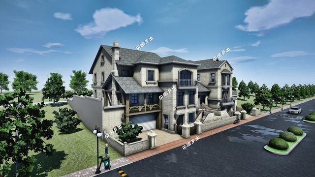 豪華法式雙拼別墅設(shè)計(jì)圖，帶車庫(kù)，適合家境殷實(shí)或者家庭成員較多的家庭參考建造