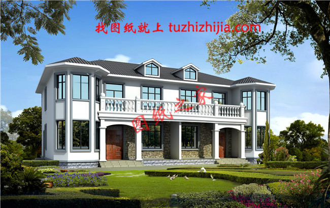 二層農(nóng)村雙拼別別墅帶露臺(tái)設(shè)計(jì)圖，20×11.8米，單戶110平米