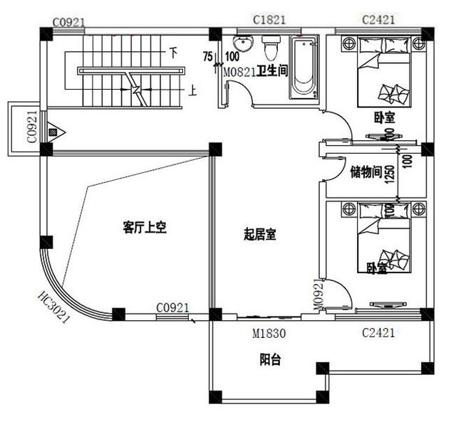 占地小巧的三層自建別墅設計圖，占地100平，開間8米，戶型很實用