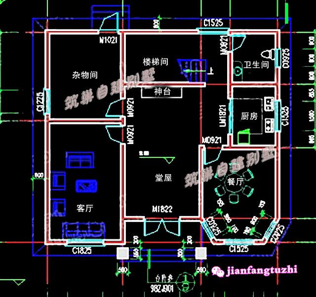 12x11米農(nóng)村磚混結(jié)構(gòu)三層別墅設(shè)計(jì)圖，戶型方正，空間利用率高，造價(jià)低。