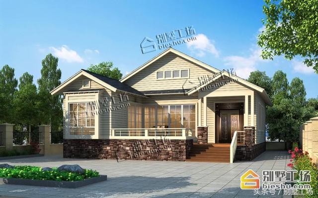 一層現(xiàn)代中式別墅設(shè)計圖，簡潔大方，經(jīng)濟(jì)實用，方便舒適。