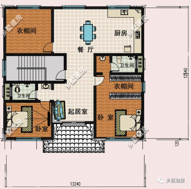 占地166平的三層新中式農村別墅設計圖，堂屋涼亭，造價55萬左右
