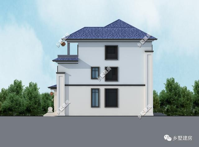 占地166平的三層新中式農村別墅設計圖，堂屋涼亭，造價55萬左右