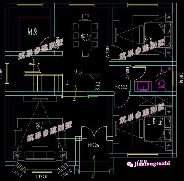 10米x10米農村二層帶夾層磚混結構別墅設計圖，戶型方正，戶型十分漂亮，造價20萬（附鏡像圖）