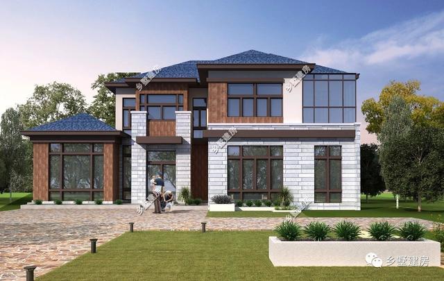 19x13米二層現(xiàn)代別墅設計圖，簡潔大方，帶挑空客廳+獨立式廚房，農村獨一無二