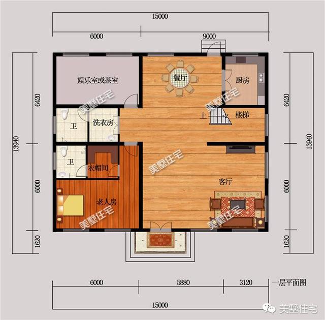 五款開間15米的農(nóng)村歐式別墅設(shè)計(jì)圖，第三款帶陽光房，第4款的造價(jià)最低，主體造價(jià)24萬左右。