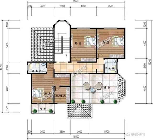 15.5X13.2米三層農(nóng)村別墅設(shè)計圖，8室3廳，帶車庫，布局也是很實用！