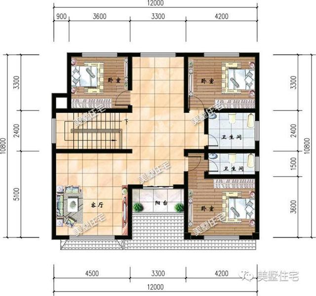 12米X10米小巧雙層磚混簡歐小別墅設(shè)計圖，5臥3衛(wèi)，別致大方，實用！