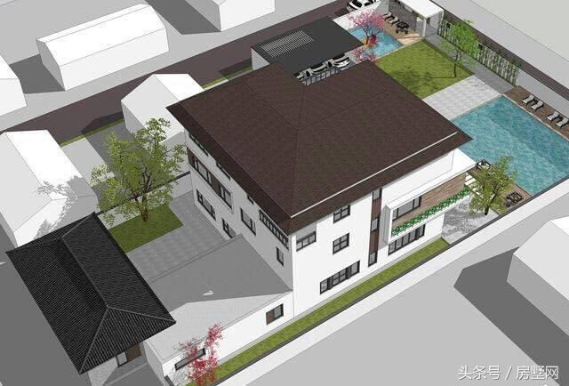 新中式三層別墅設(shè)計(jì)圖，帶大露臺(tái)+游泳池，美觀又實(shí)用，住在這里生活太美好