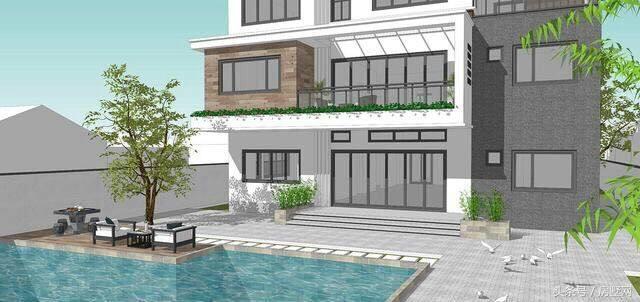 新中式三層別墅設(shè)計(jì)圖，帶大露臺(tái)+游泳池，美觀又實(shí)用，住在這里生活太美好