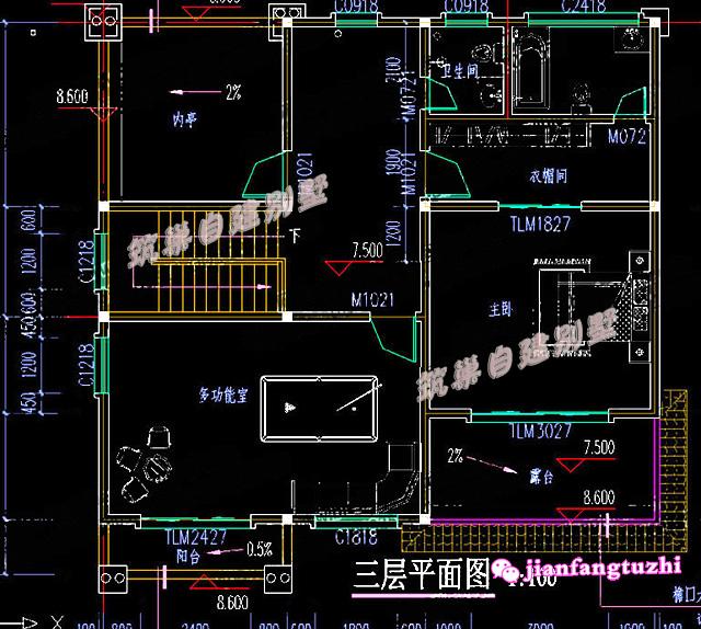 12x12米三層框架結(jié)構(gòu)別墅設(shè)計圖，外形雅致美觀，造價35萬。