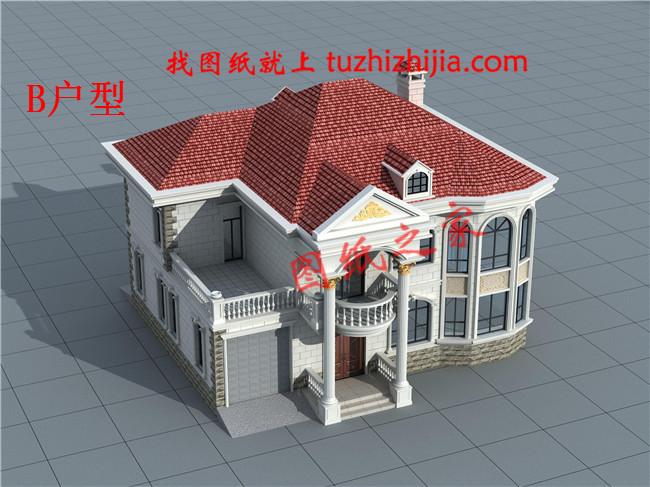 二層樓房圖片及施工圖紙，占地160平米左右，帶車庫