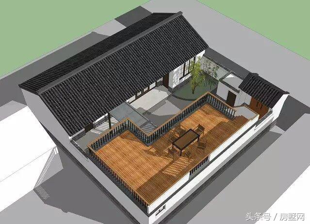 一層新中式別墅設(shè)計圖，造型相對簡單，超大露臺設(shè)計，這別墅住的太舒心