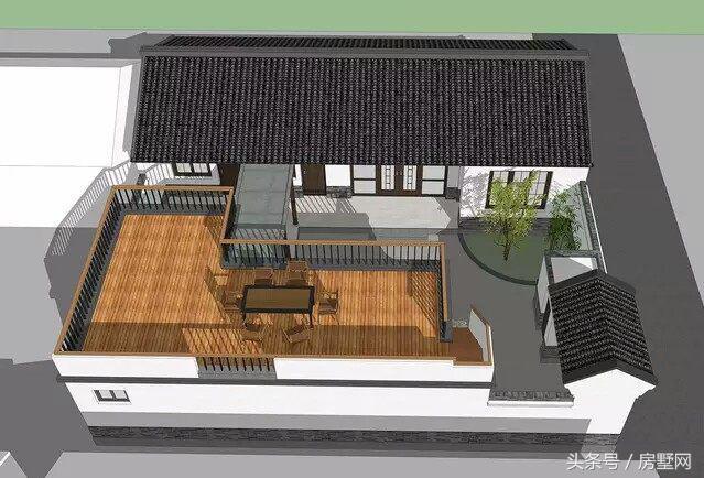 一層新中式別墅設(shè)計圖，造型相對簡單，超大露臺設(shè)計，這別墅住的太舒心