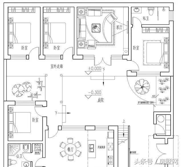 一層新中式別墅設(shè)計圖，造型相對簡單，超大露臺設(shè)計，這別墅住的太舒心