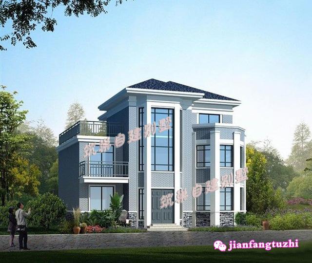 占地140平方米的農(nóng)村三層磚混結(jié)構(gòu)別墅自建房，帶露臺，簡單大氣，適合農(nóng)村自建！