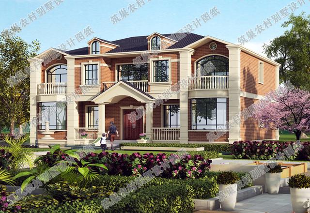 占地面積約150平方米的農(nóng)村二層自建房，帶挑空客廳+落地窗，清爽大方