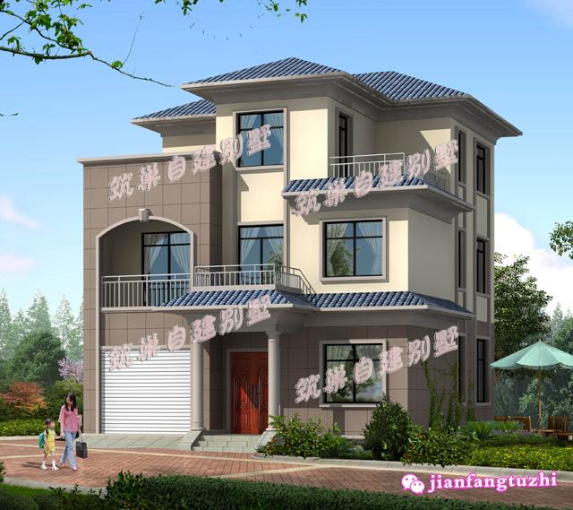 9.6 米x10.8米三層農(nóng)村自建房，帶露臺+車庫，大氣美觀，功能齊全設(shè)備完善，是一個理想的建筑戶型。