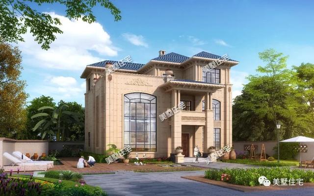 13.4米x12.5米三層歐式別墅設(shè)計圖，內(nèi)帶堂屋+健身房，回鄉(xiāng)建一棟，生活太享受