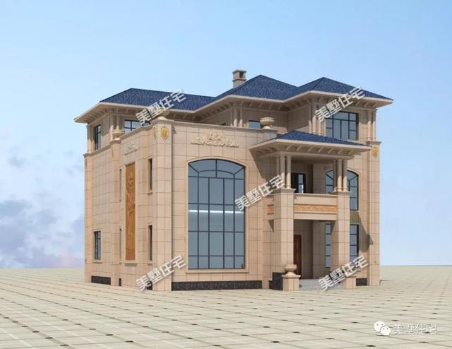 13.4米x12.5米三層歐式別墅設(shè)計圖，內(nèi)帶堂屋+健身房，回鄉(xiāng)建一棟，生活太享受