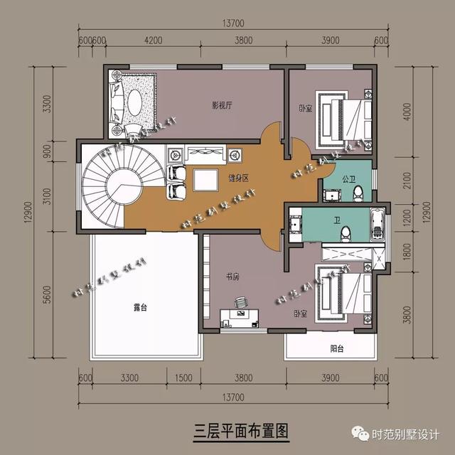 占地160平的復(fù)式三層別墅設(shè)計(jì)圖，內(nèi)帶6間臥室、超大露臺(tái)和書房，大氣美觀，很適合農(nóng)村自建