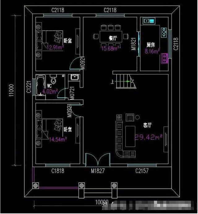 兩棟開間都是10米的二層鄉(xiāng)村別墅設(shè)計(jì)圖，第一款占地102平米很小巧，功能齊全
