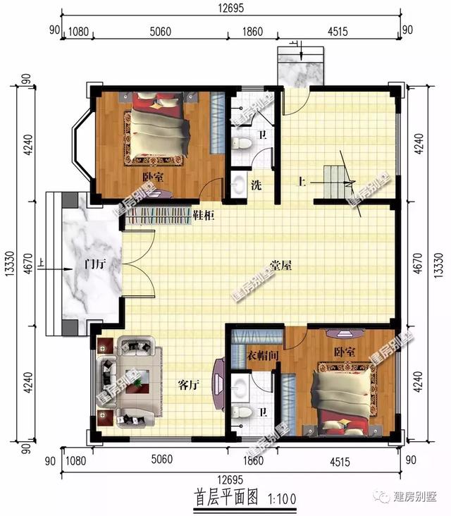 獨特別墅設計圖，廚房餐廳單獨建，讓您遠離油煙