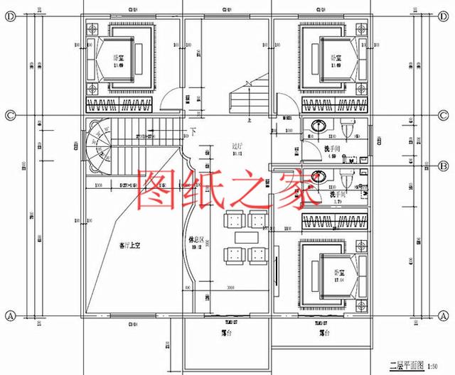 多臥室的三層別墅設(shè)計(jì)圖，挑空設(shè)計(jì)，給您溫馨舒適的享受!
