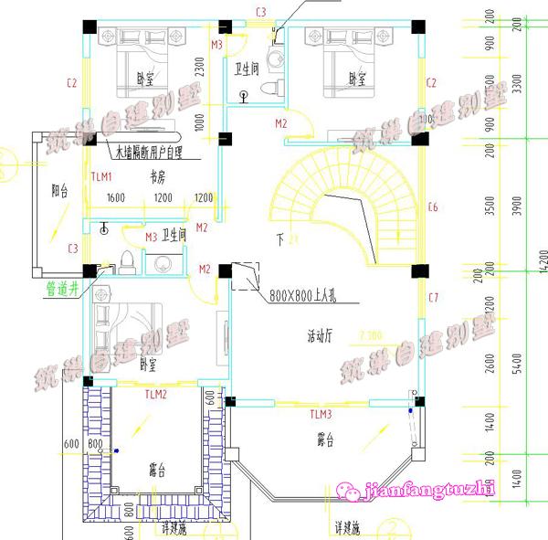 13x15米鄉(xiāng)村三層復(fù)式別墅設(shè)計(jì)圖，供您參考