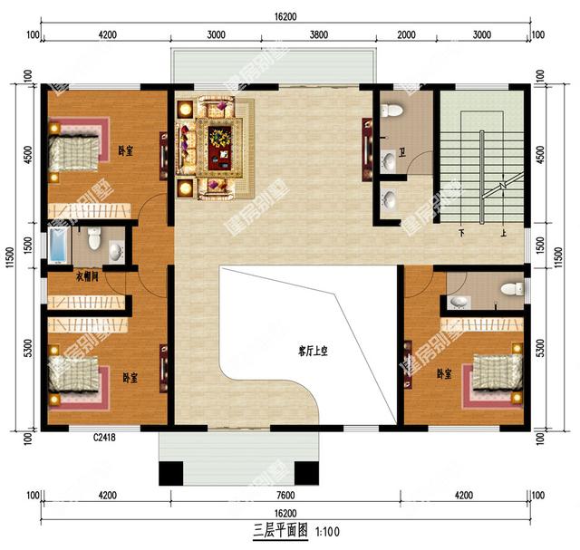 四層別墅設(shè)計圖，挑空設(shè)計+雙側(cè)露臺，送您你似錦前程！