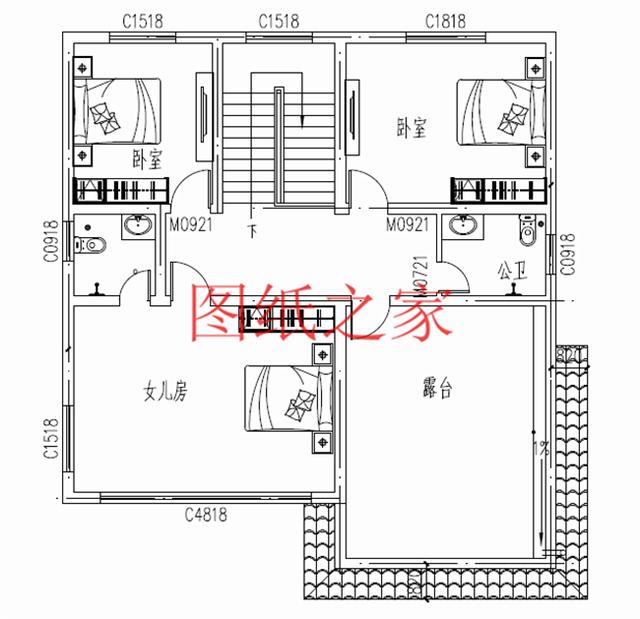 多臥室的三層別墅設(shè)計(jì)圖，適合大家族，五世同堂也住得下。