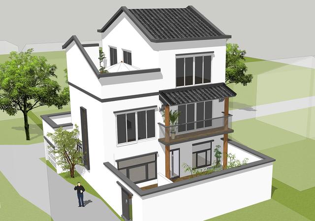 新中式別墅設(shè)計圖，三層鄉(xiāng)村復(fù)古別墅。