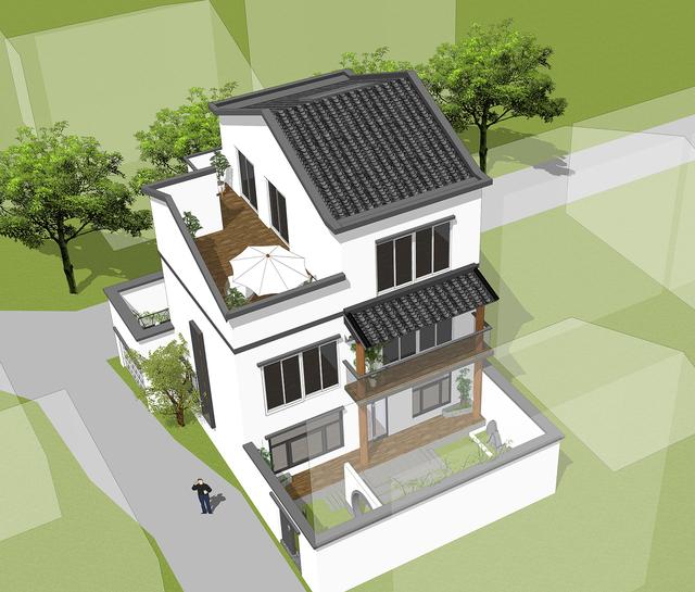 新中式別墅設(shè)計圖，三層鄉(xiāng)村復(fù)古別墅。