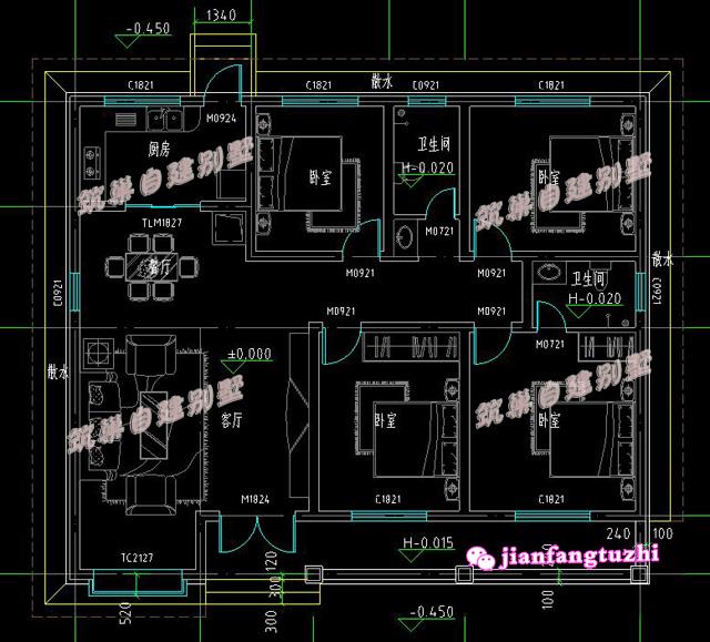 一層別墅設(shè)計(jì)圖，小洋房，外觀艷麗，大氣優(yōu)雅。
