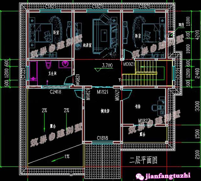 簡(jiǎn)易二層別墅圖，飄窗設(shè)計(jì)，戶型時(shí)尚美觀！造價(jià)低廉。
