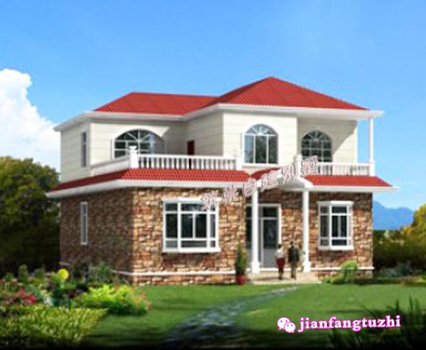 簡(jiǎn)易二層別墅圖，飄窗設(shè)計(jì)，戶型時(shí)尚美觀！造價(jià)低廉。