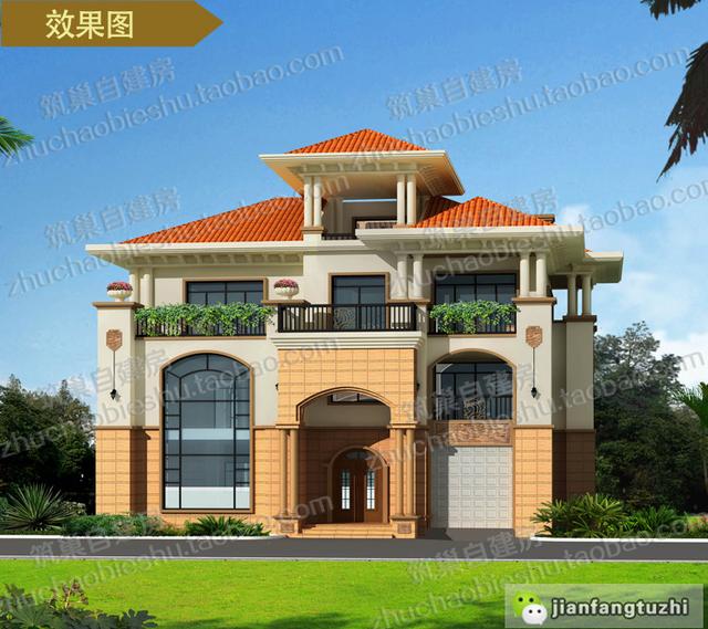 5款帶觀景涼亭三層別墅設(shè)計(jì)圖，造價40W以內(nèi)。值得參考。